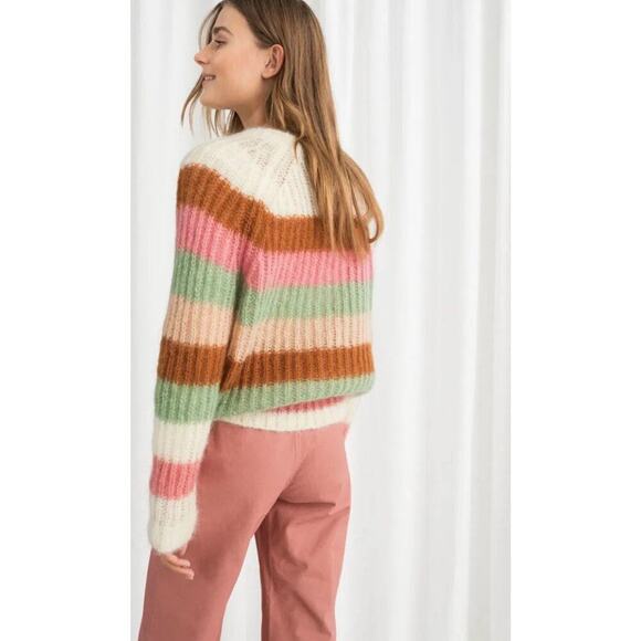 & Other Stories Size XS Chunky Knit Color Block Stripe Boxy Sweater Mohair Blend - Picture 4 of 10